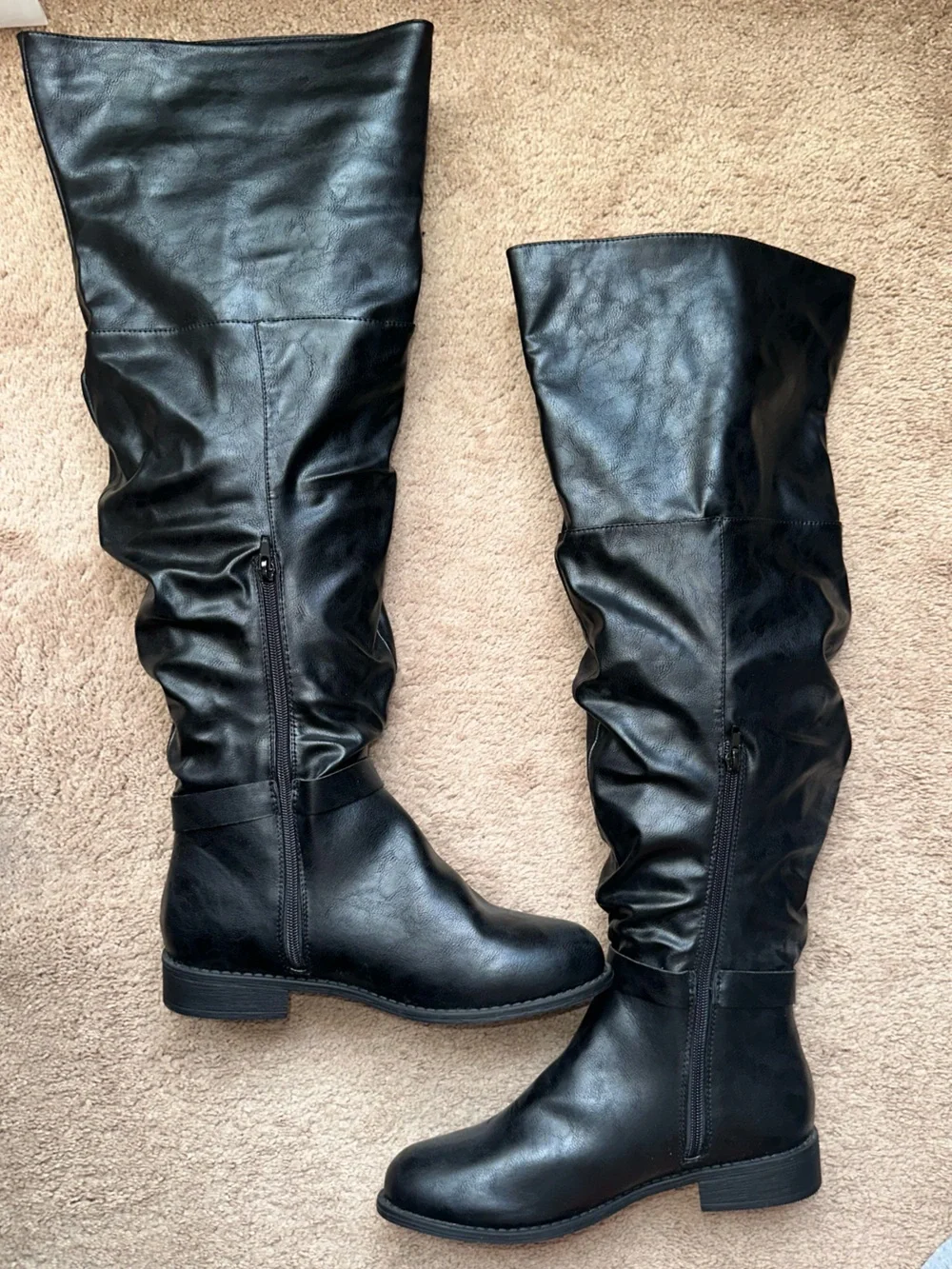 Charlotte Russe Black Slouch Over-the-Knee Buckle Boots